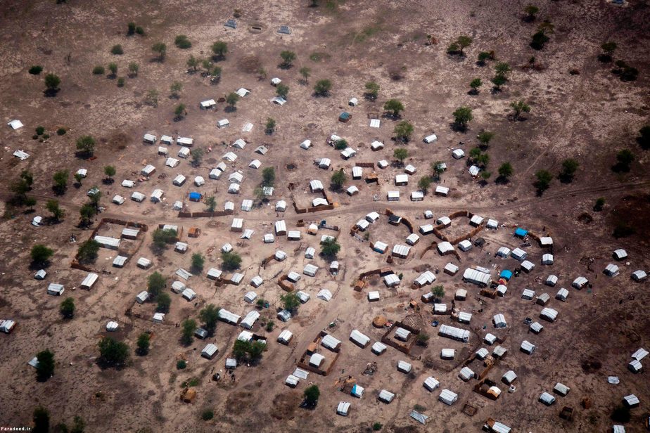 نمای هوایی از خانواده‌های آواره در سودان جنوبی