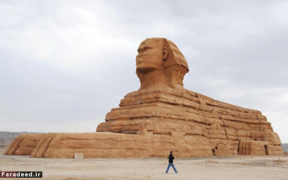 ساخت نمونه‌ای از مجسمه ابوالهول در گانسو، چین