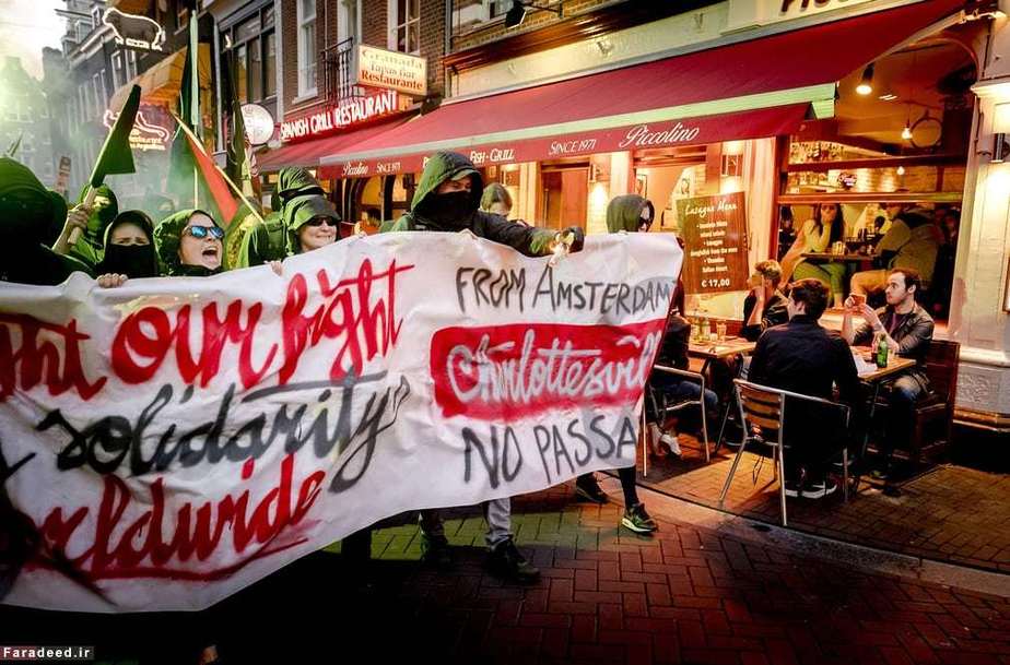 اعتراض به خشونت در تجمع نژادپرستان ویرجینیا؛ امستردام