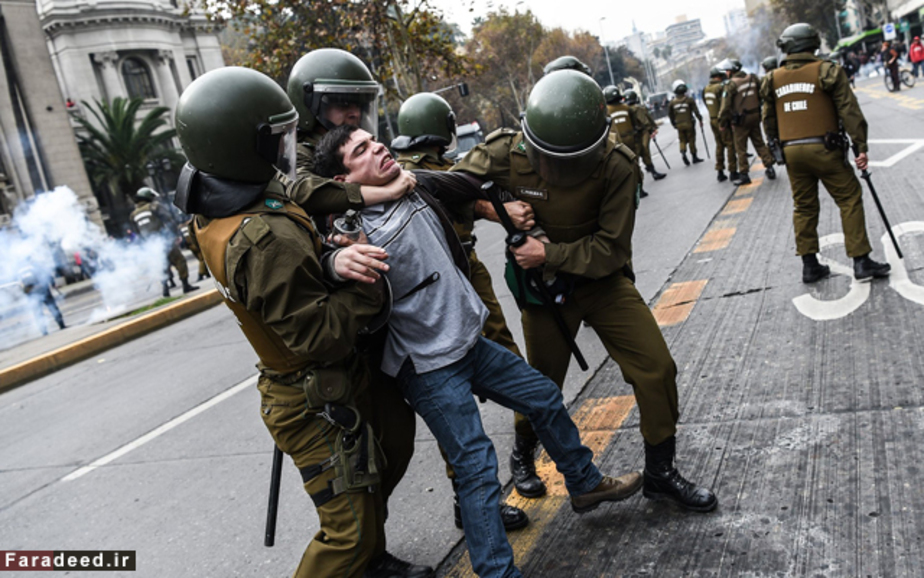 دستگیری یک دانشجو در تظاهرات؛ شیلی