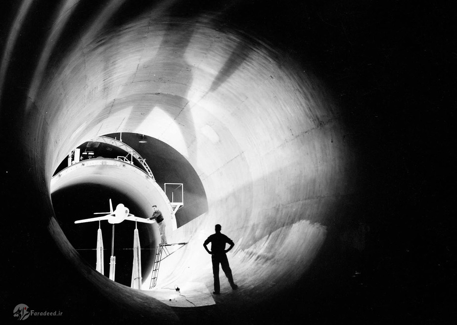 مدل جت RF-84F که در 15 ژانویه 1953 در تونل فشار با اندازه 19 فوت نصب شده است