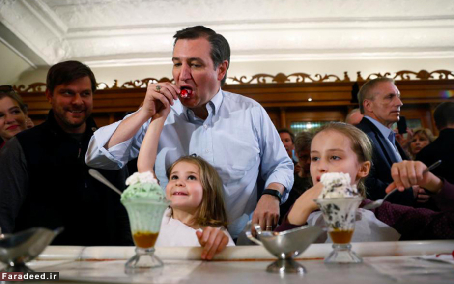 نامزد انتخابات ریاست‌جمهوری آمریکا، تد کروز همراه دخترانش در کمپین انتخاباتی کلمبوس